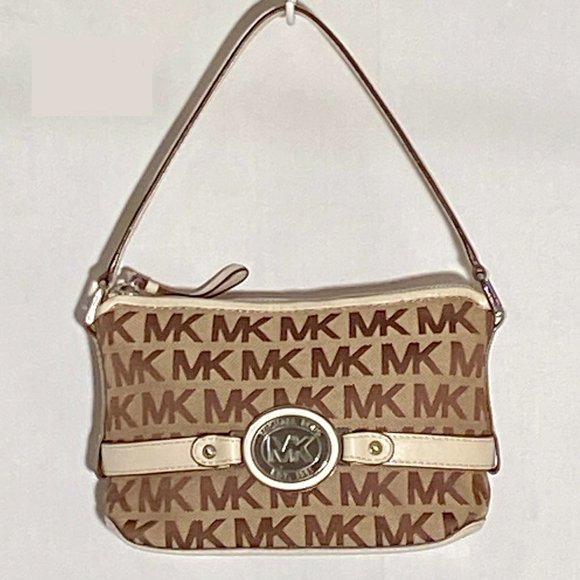 MK Michael Kors Jet Set Signature Logo Jacquard & Leather Demi Shoulder Bag Y2K - Picture 8 of 16